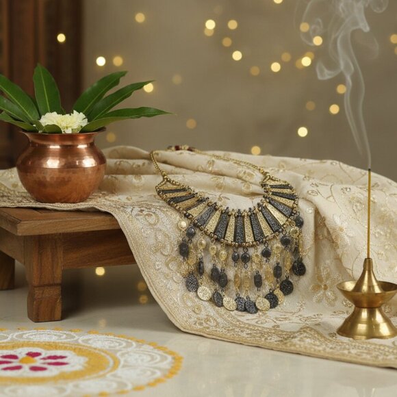 🆕️Indian Boho Chic Gold-Toned Statement Necklace | Artisan Masterpiece 🌿 - Picture 12 of 15